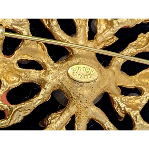 KJL KENNETH J LANE Large Enamel Brooch Coral Branch Faux Pearl Vintage Pin - Picture 8 of 16